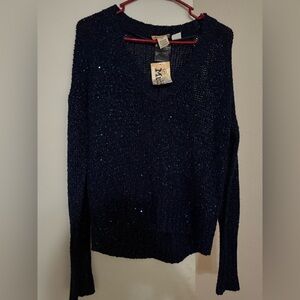 Midnight Blue Glitter V-Neck Sweater